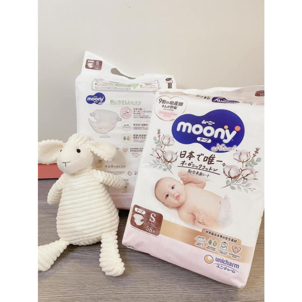 Bỉm Moony Natural Dán Và Quần Gồm Các Size NB63, S58, M46, L36,Xl32 Chính Hãng Cho Bé