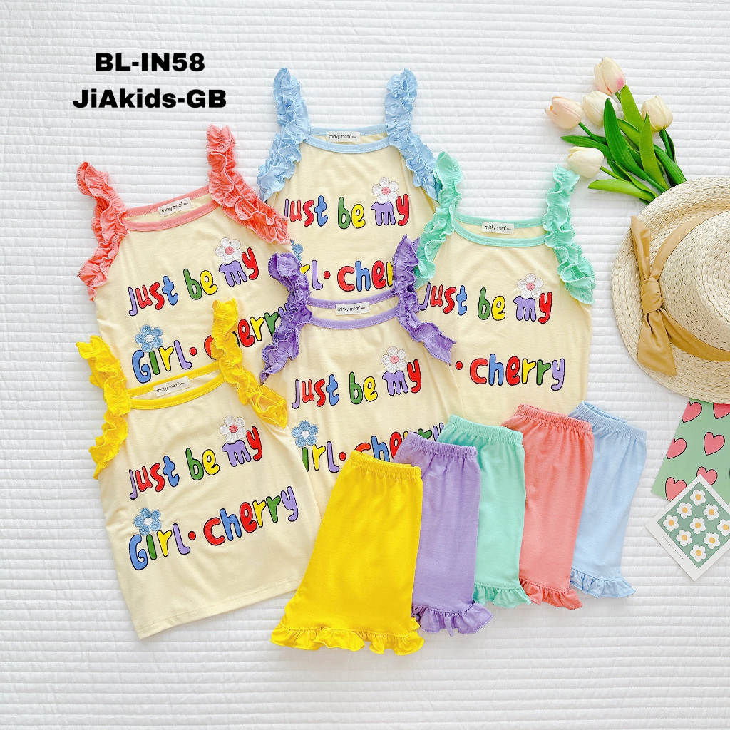 7-27kg Bộ 2 dây thun lạnh in phối hoa thuê nổi bật dành cho bé gái