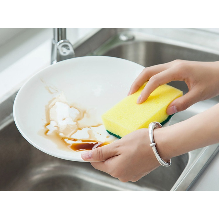 [BỘ 10] Miếng Cọ Rửa Chén Bát, Vòi Rửa, Gương Kính - 2 Mặt Vàng Xanh Đánh Sạch Vết Bẩn - Mút Xốp Đa Năng - MILOZA