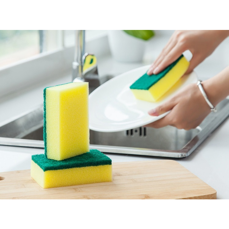 [BỘ 10] Miếng Cọ Rửa Chén Bát, Vòi Rửa, Gương Kính - 2 Mặt Vàng Xanh Đánh Sạch Vết Bẩn - Mút Xốp Đa Năng - MILOZA