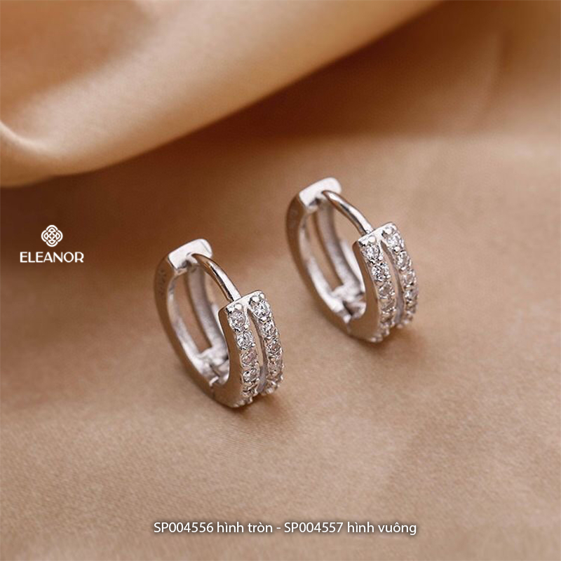 Bông tai nữ chuôi bạc 925 Eleanor Accessories đính đá hình vuông tròn phụ kiện trang sức 4556