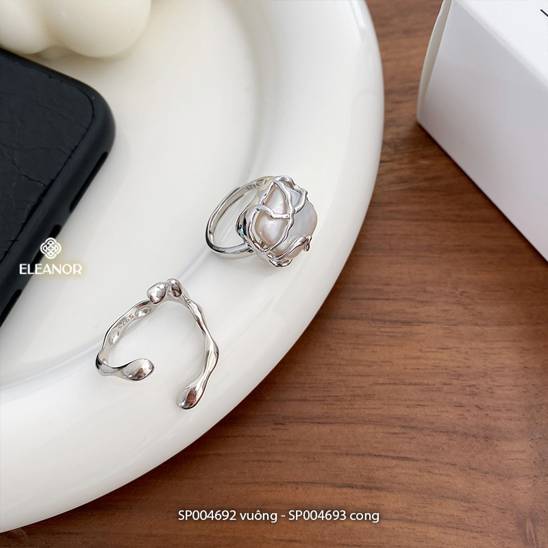 Nhẫn nữ hở bạc 925 Eleanor Accessories viền cong đính ngọc trai nhân tạo phụ kiện trang sức 4692