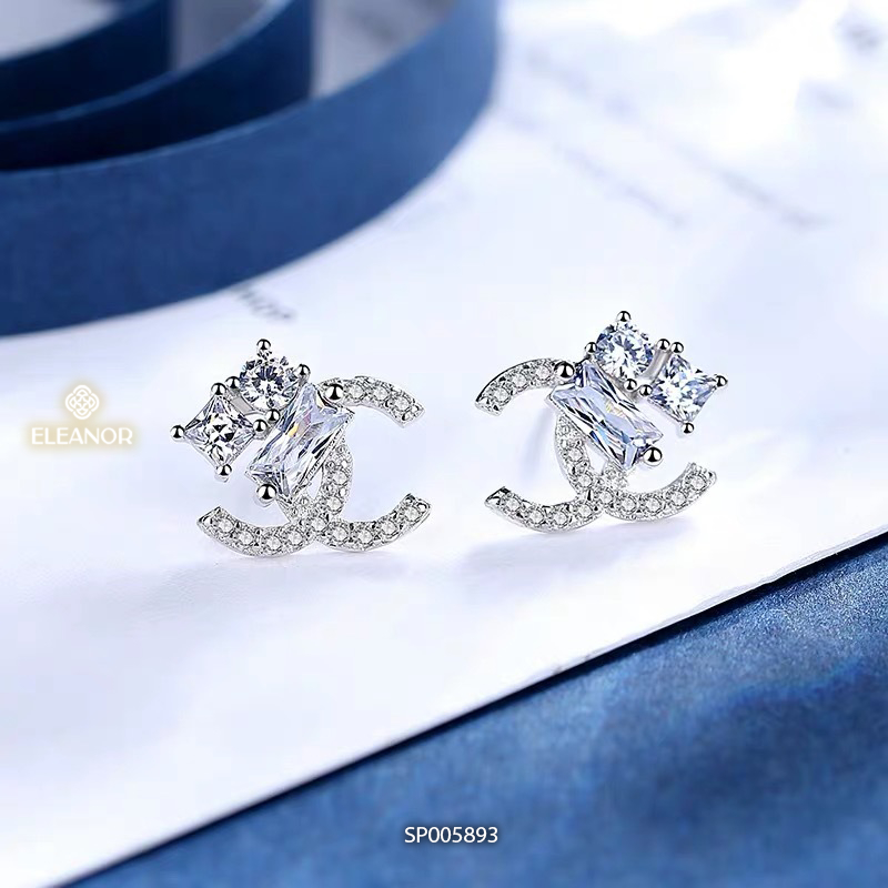 Bông tai nữ chuôi bạc 925 Eleanor Accessories hình chữ X đính đá phụ kiện trang sức 5893