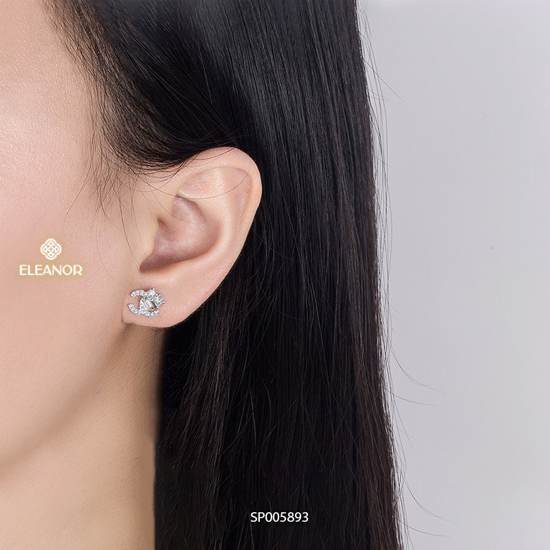 Bông tai nữ chuôi bạc 925 Eleanor Accessories hình chữ X đính đá phụ kiện trang sức 5893