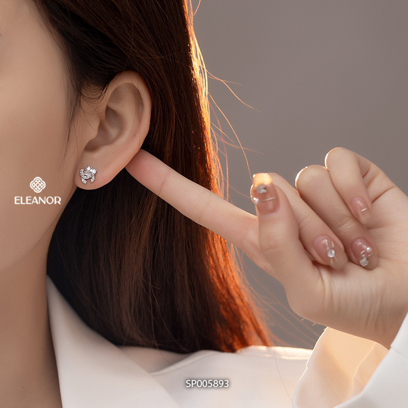 Bông tai nữ chuôi bạc 925 Eleanor Accessories hình chữ X đính đá phụ kiện trang sức 5893