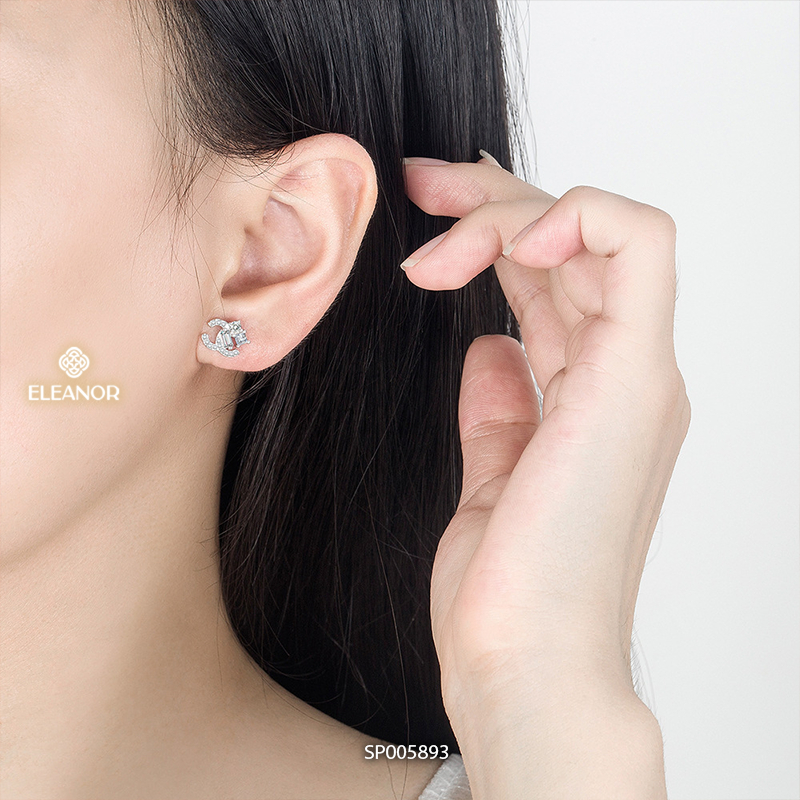 Bông tai nữ chuôi bạc 925 Eleanor Accessories hình chữ X đính đá phụ kiện trang sức 5893