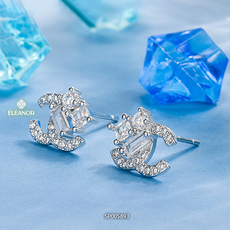 Bông tai nữ chuôi bạc 925 Eleanor Accessories hình chữ X đính đá phụ kiện trang sức 5893