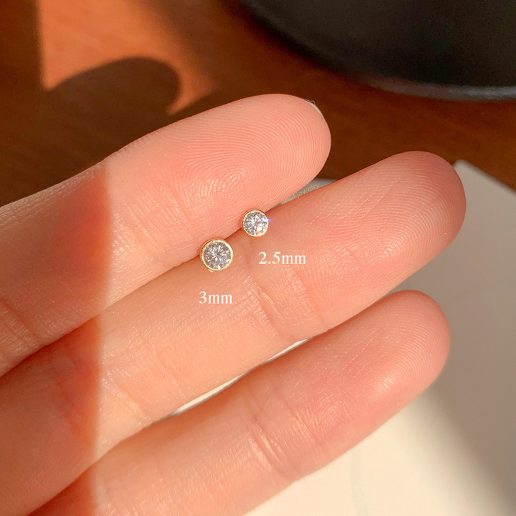 Khuyên tai Bezel Vàng14K - Enuf Jewelry