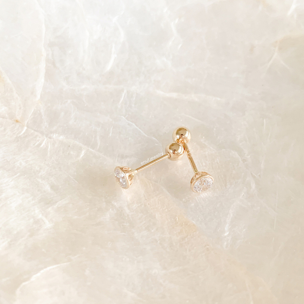 Khuyên tai Bezel Vàng14K - Enuf Jewelry