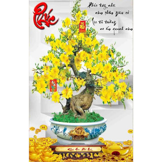 Tranh gắn đá toàn bộ - cây mai vàng