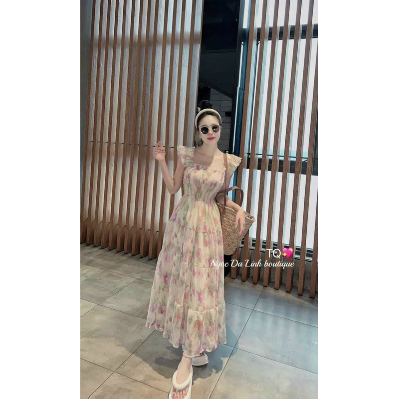 Đầm xoè voan hoa TRIPBLE T DRESS có lót siêu xinh - Free size dưới 54kg
