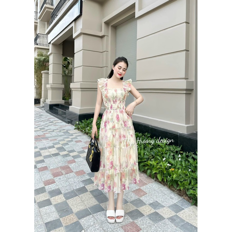 Đầm xoè voan hoa TRIPBLE T DRESS có lót siêu xinh - Free size dưới 54kg