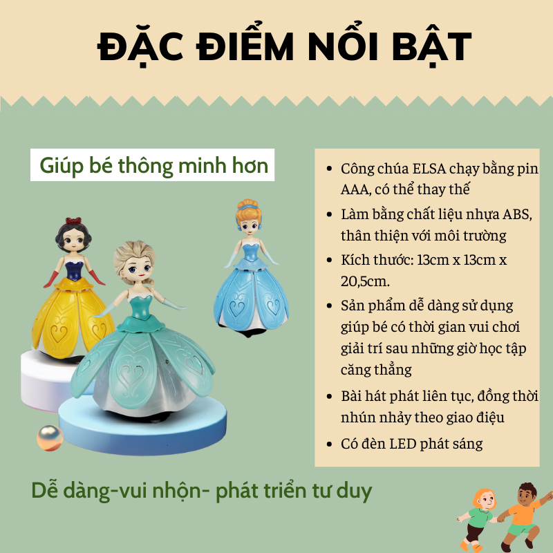 Đồ chơi búp bê công chúa Elsa nhảy múa xoay tròn phát nhạc có đèn, Đồ chơi công chúa Elsa giúp bé phát triển tư duy