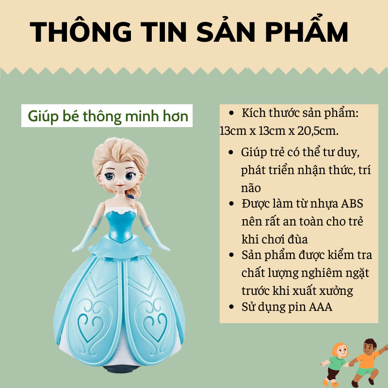 Đồ chơi búp bê công chúa Elsa nhảy múa xoay tròn phát nhạc có đèn, Đồ chơi công chúa Elsa giúp bé phát triển tư duy