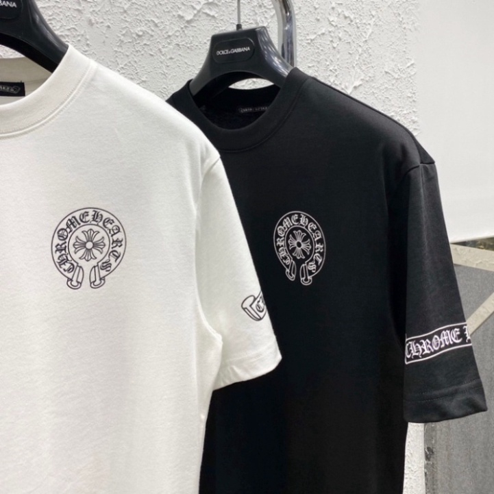Áo phông nam nữ Premium Cotton in hình chữ thập Chrome Hearts loang hồng hai mặt phong cách trẻ trung 2023