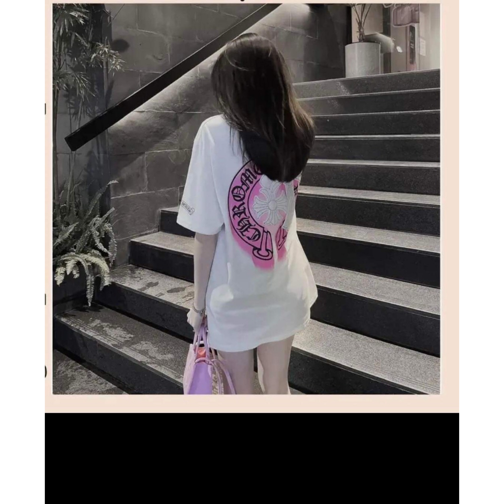 Áo phông nam nữ Premium Cotton in hình chữ thập Chrome Hearts loang hồng hai mặt phong cách trẻ trung 2023