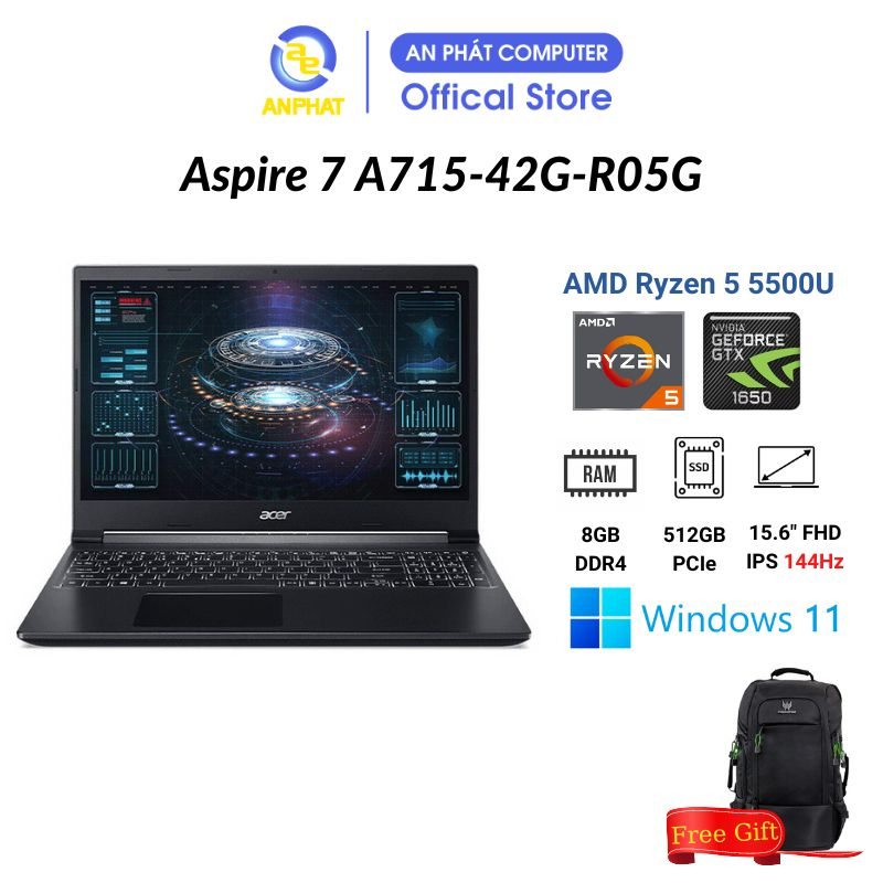Laptop Acer Aspire 7 A715-42G-R4XX/ R05G(Chip AMD Ryzen R5-5500U / GTX 1650 4GB)