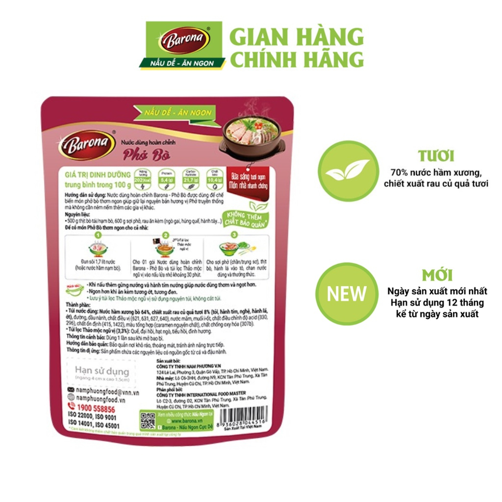 Combo 2 Gói Nước dùng Phở Bò Barona 150g tươi ngon chuẩn vị không cần nêm nếm