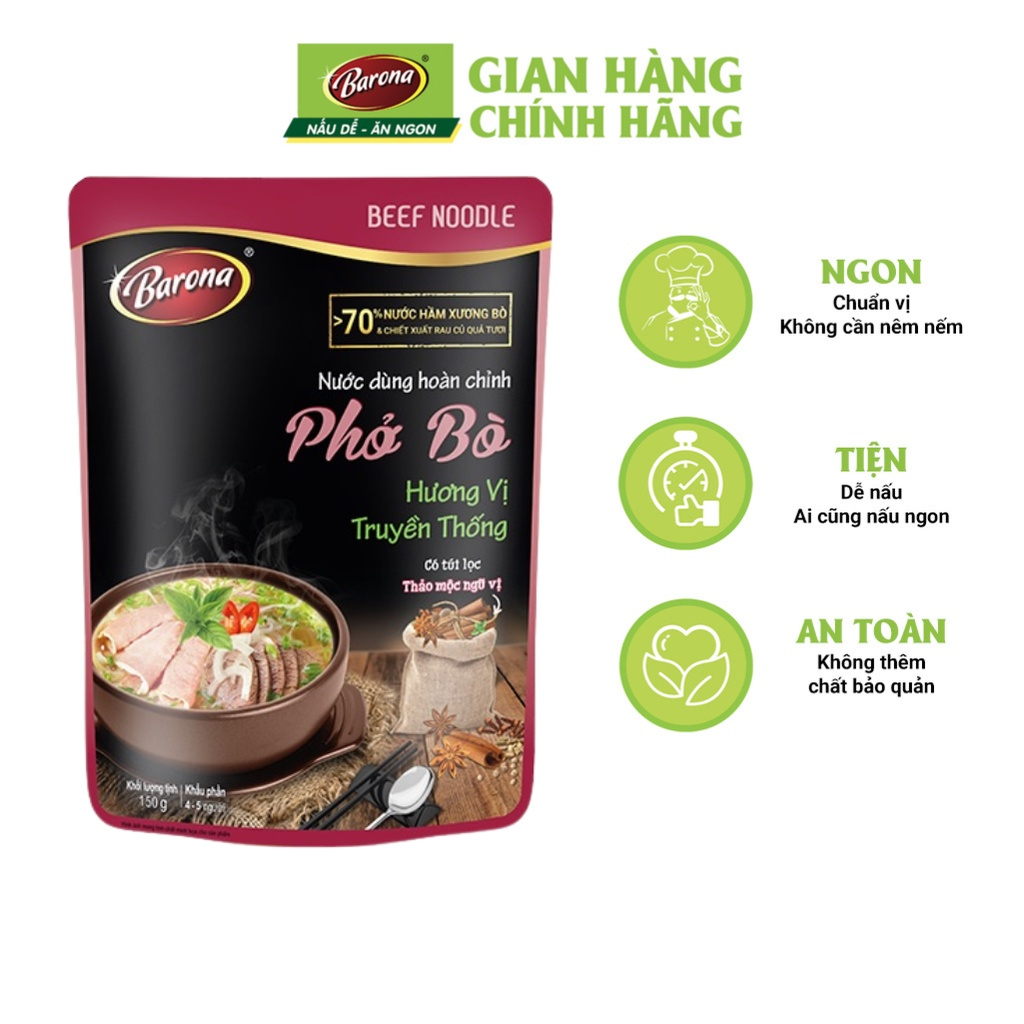 Combo 2 Gói Nước dùng Phở Bò Barona 150g tươi ngon chuẩn vị không cần nêm nếm
