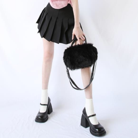 S010 Giày Mary Jane Nhật Bản 9cm mũi vuông cao gót phong cách Retro mới gót dày và đế dày