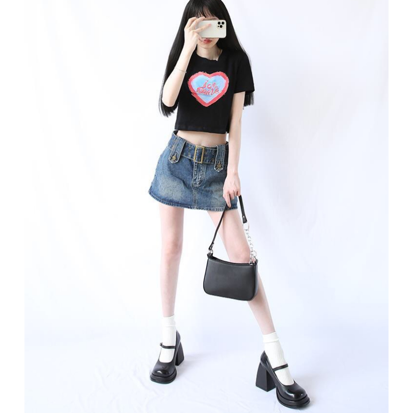 S010 Giày Mary Jane Nhật Bản 9cm mũi vuông cao gót phong cách Retro mới gót dày và đế dày