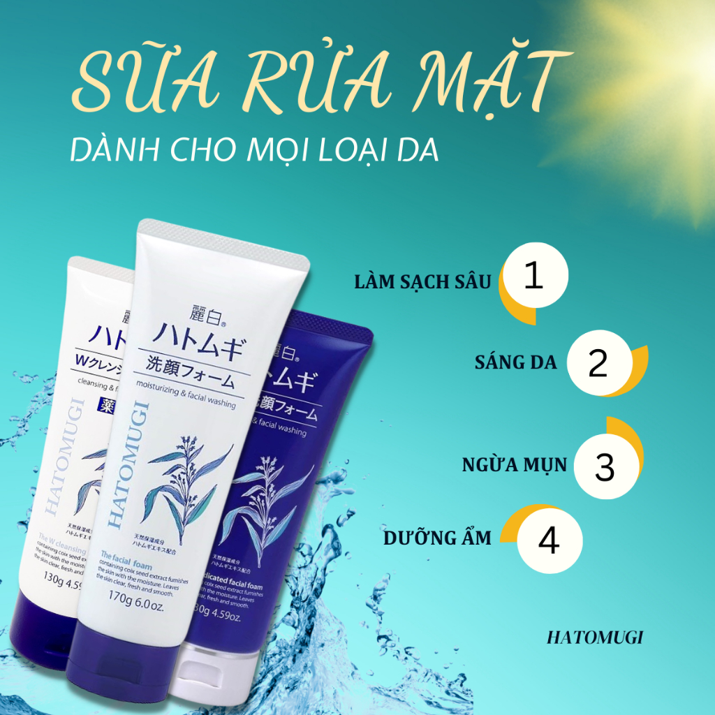 Sữa Rửa Mặt Hatomugi Ý Dĩ Trắng Da Dưỡng Ẩm Cho Da Dầu Mụn Gel Rửa Mặt Nhật Bản Làm Sạch Da Cho Nam Và Nữ 130g / 170g