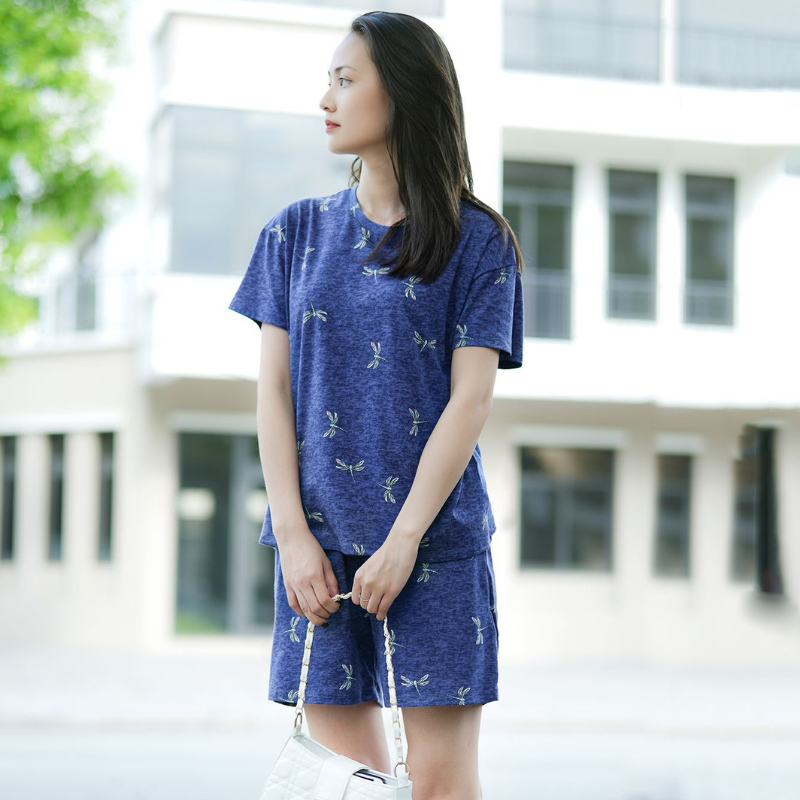 Bộ đồ nữ quần đùi hoa nhí Falumar, set quần áo mặc nhà chất cotton cho thanh niên, trung niên