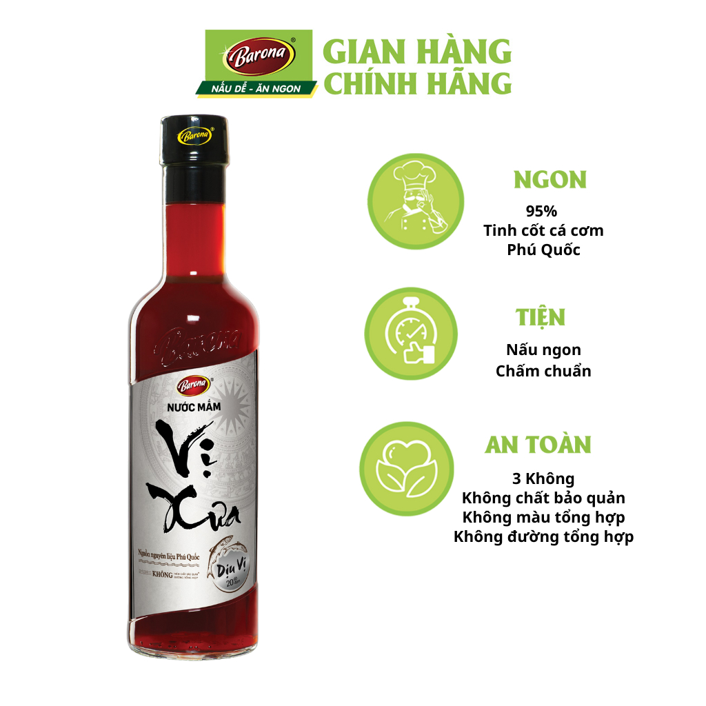 Combo 2 Chai Nước Mắm Cao Cấp Vị Xưa Barona 20N 500ml, Tặng 1 hũ tiêu hạt 45g