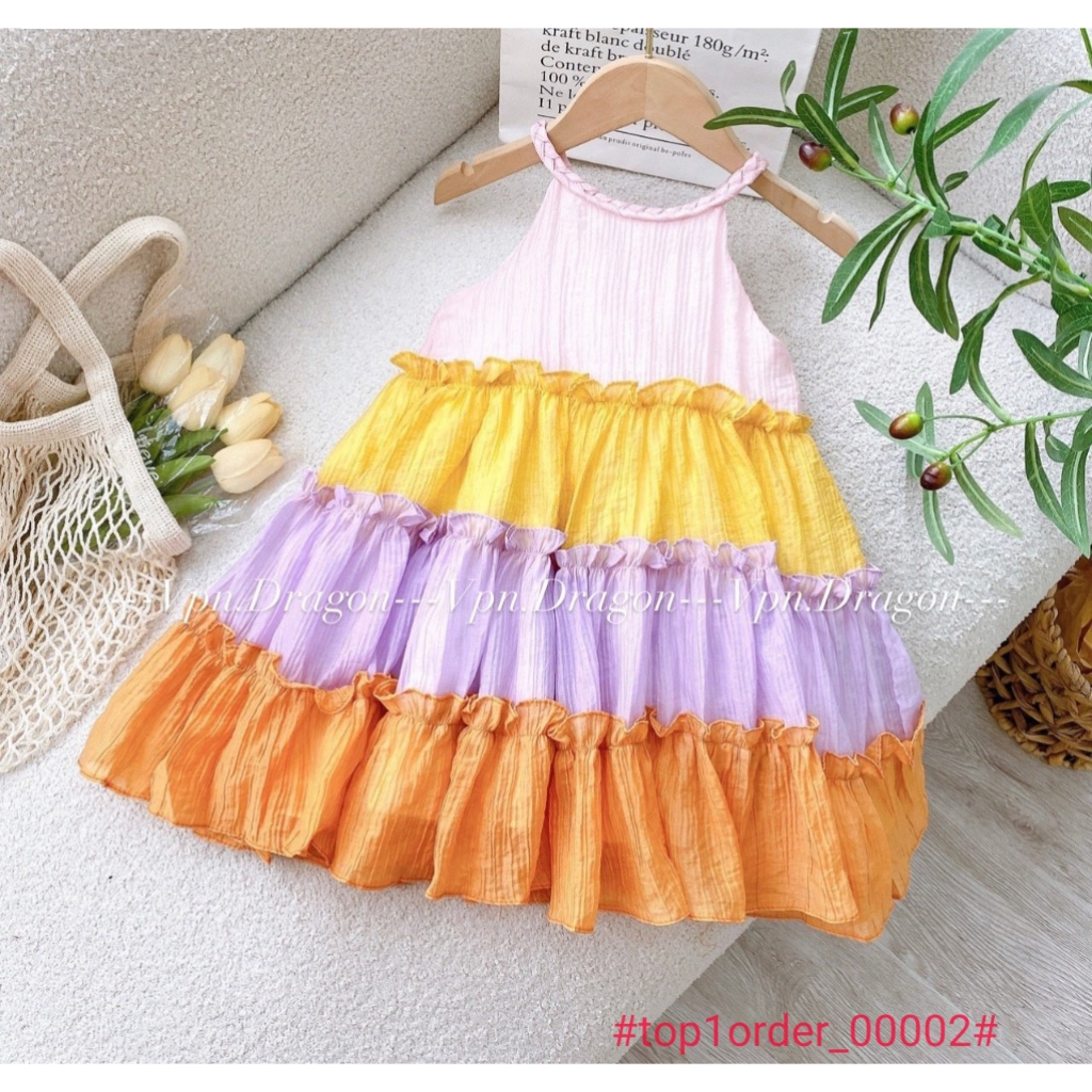 >Mã váy tơ 2 dây cổ tết thủ côn,Chất liệu tơ,thấm hút mồ hôi cực tốt.Sz 1-10.Mua sỉ:Thúy Vkids:0914440906