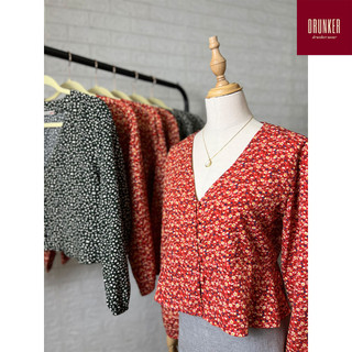 THANH LÝ - Daisy top áo kiểu nữ cổ tim hoa nhí dài tay freesize - Hình chính chủ