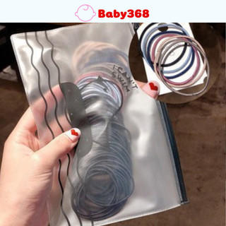 Set 100 dây buộc tóc trơn kèm túi zip siêu xinh