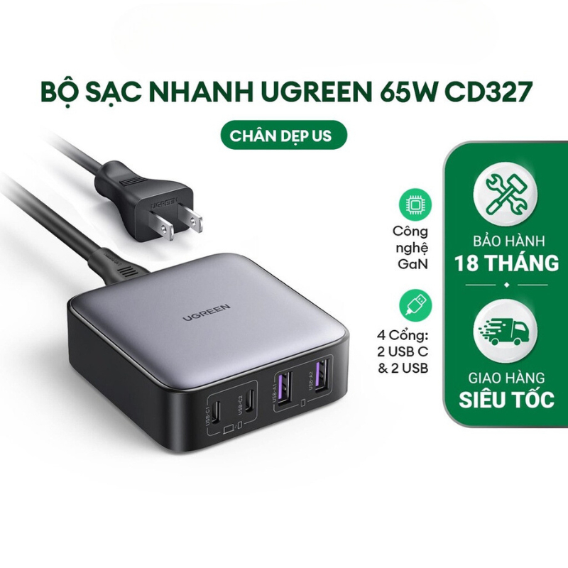 Củ sạc UGREEN Nexode 65W Desktop Charger 4 Cổng Sạc Nhanh
