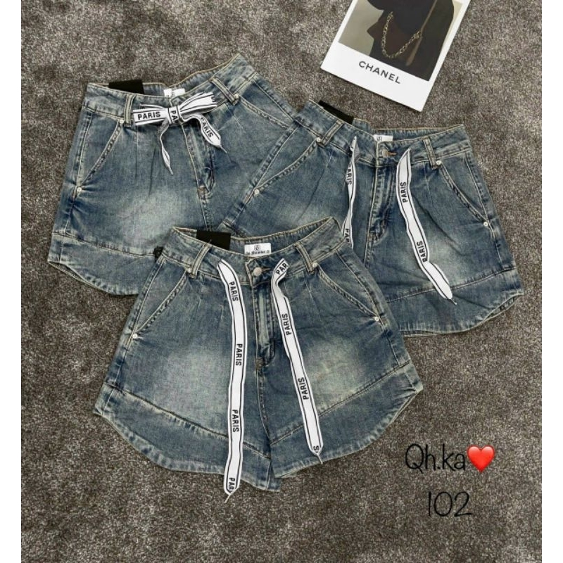 Quần sooc jeans dây rút chữ P hàng QCL1