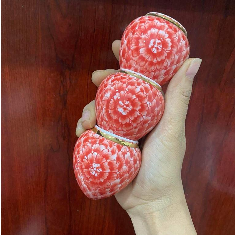 Cóng sứ chim chòe than , chòe lửa hàng Bát Tràng mẫu vẽ tay , miệng kẻ vàng gắn sẵn tai