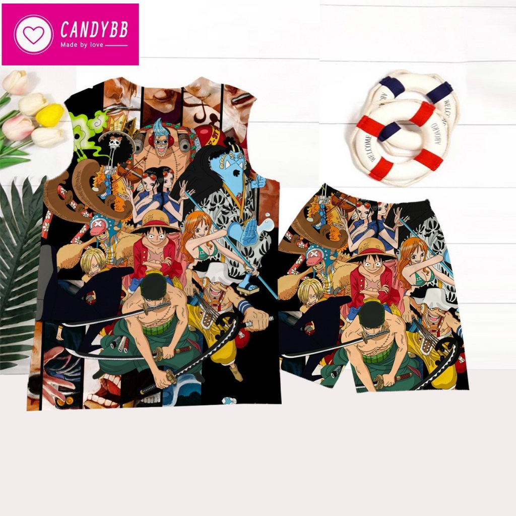 Đồ bộ ba lỗ, bộ sát nách thun lạnh in hình Luffy One Piece nhiều màu size đại 10kg- 60kg