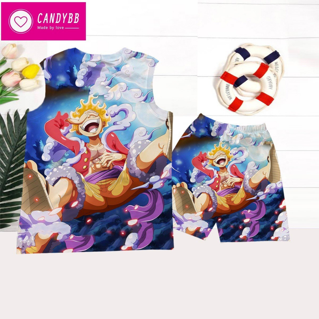 Đồ bộ ba lỗ, bộ sát nách thun lạnh in hình Luffy One Piece nhiều màu size đại 10kg- 60kg