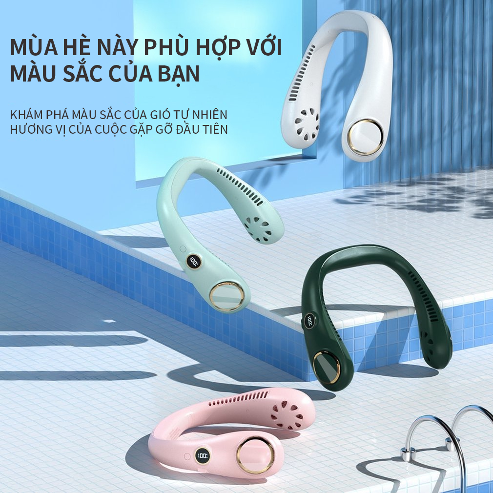 [HCM]Quạt mini đeo cổ 3 tốc độ 3000mah Quạt treo cổ usb cầm tay,Màn hình điện,không cánh, không cuốn tóc-GM-FS-GB-1/2/3