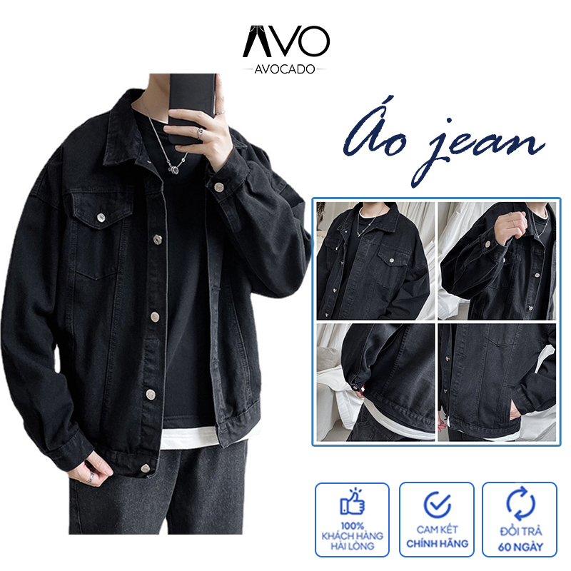 Áo Khoác jean nam nữ Unisex, áo khoác bò form rộng màu Xanh Đen xám trắng size - Avocado