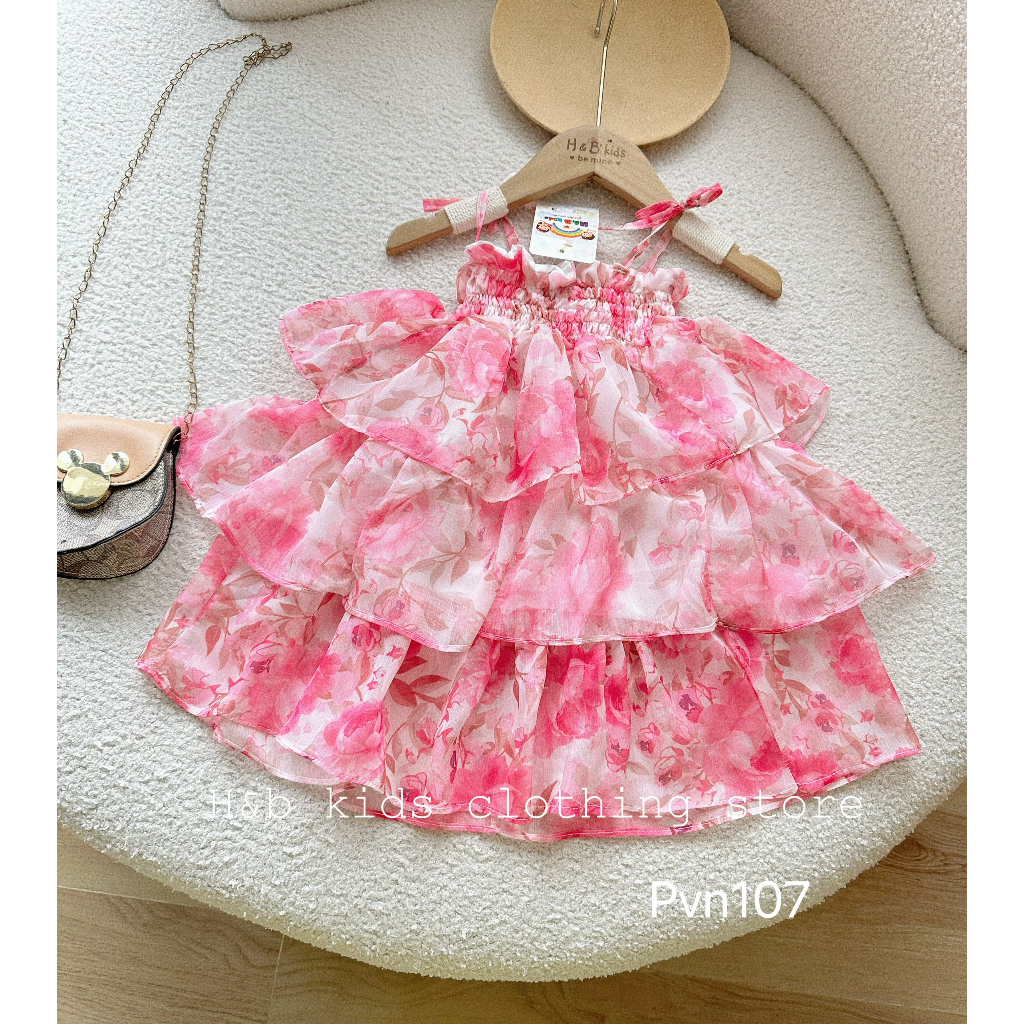 Váy cho bé gái , váy maxi hoa đại tơ voan 3 tầng cho bé diện hè , đi biển 10-30kg
