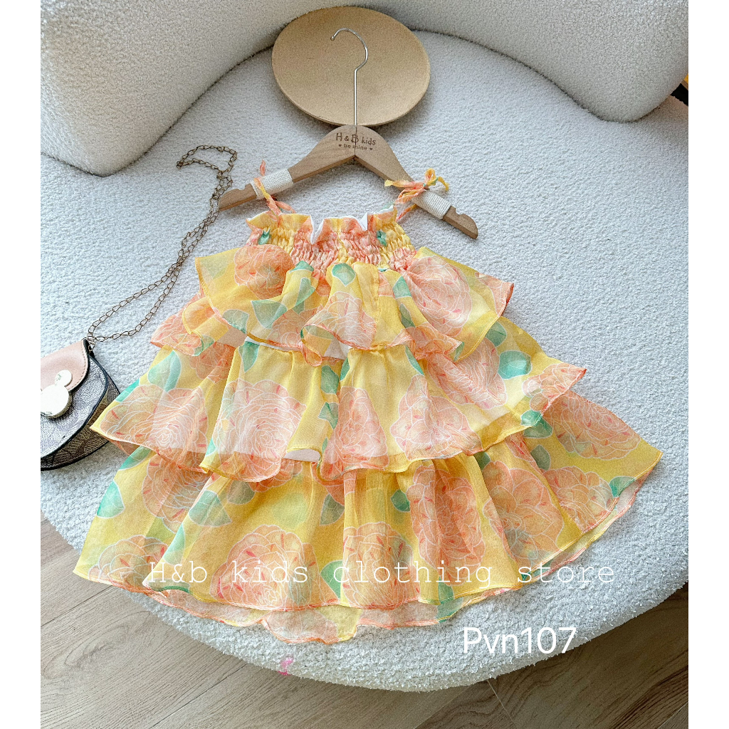Váy cho bé gái , váy maxi hoa đại tơ voan 3 tầng cho bé diện hè , đi biển 10-30kg
