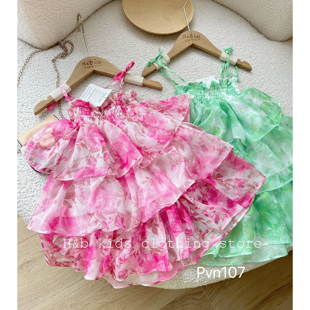 Váy cho bé gái , váy maxi hoa đại tơ voan 3 tầng cho bé diện hè , đi biển 10-30kg