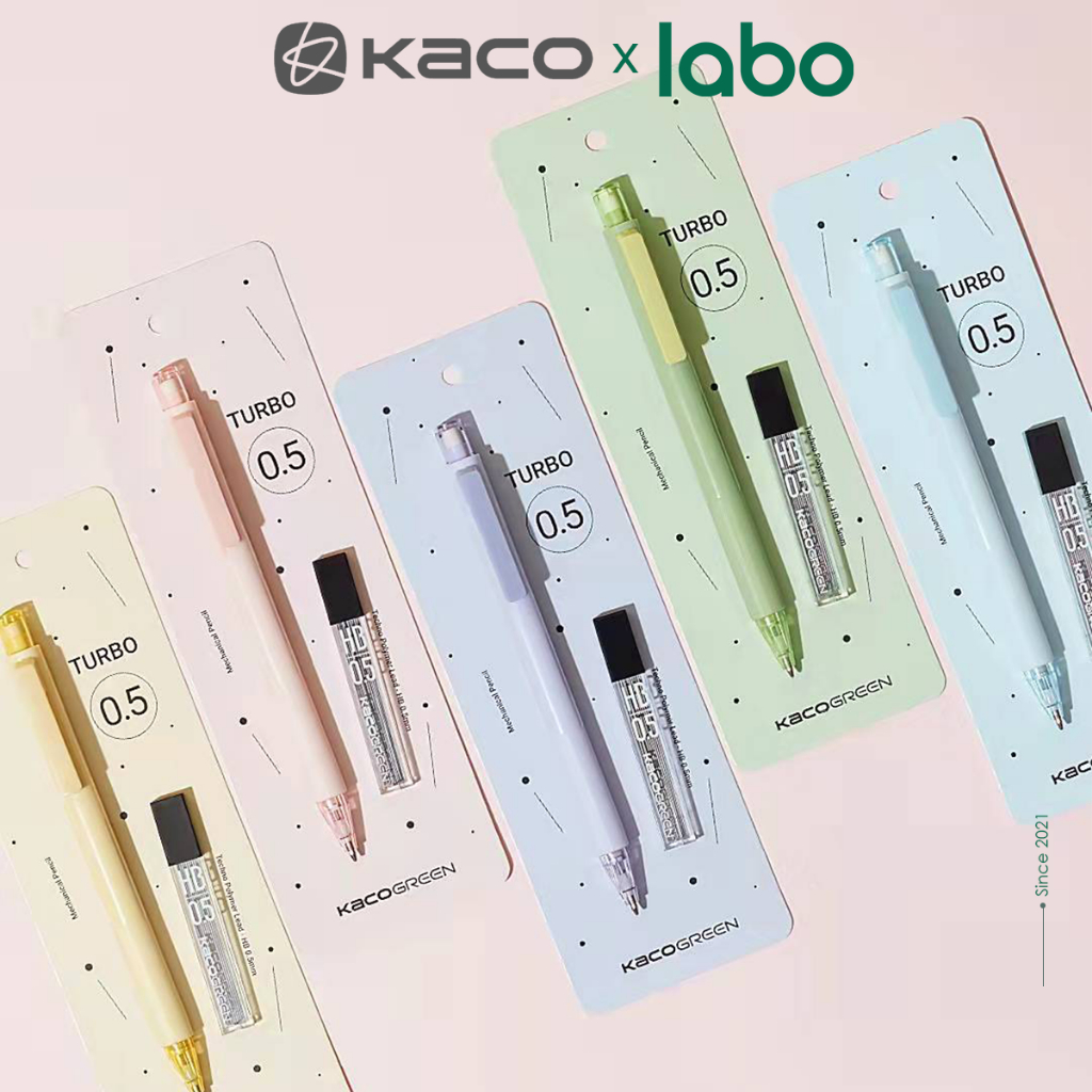 Bút Chì Kim Bấm Cơ Kaco Turbo 0.5 Nhiều Màu Sắc Kèm Hộp Ngòi HB Labo