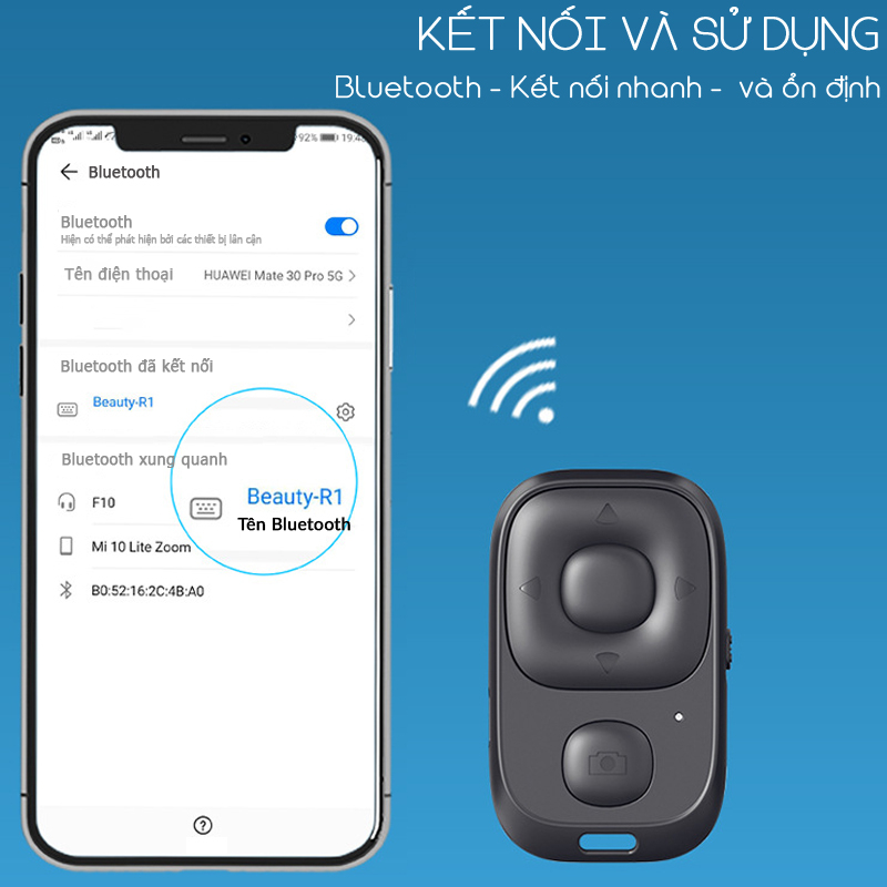 Nút bấm điều khiển từ xa lướt TK BEARHOME kết nối bluetooth 5.0 cực đơn giản và nhỏ gọn tương thích với các hệ điều hành