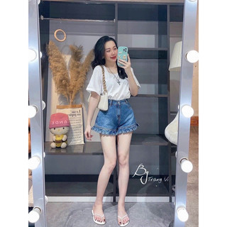 Quần đùi jeans, quần short jeans đùi lai bèo lưng siêu cao t0t