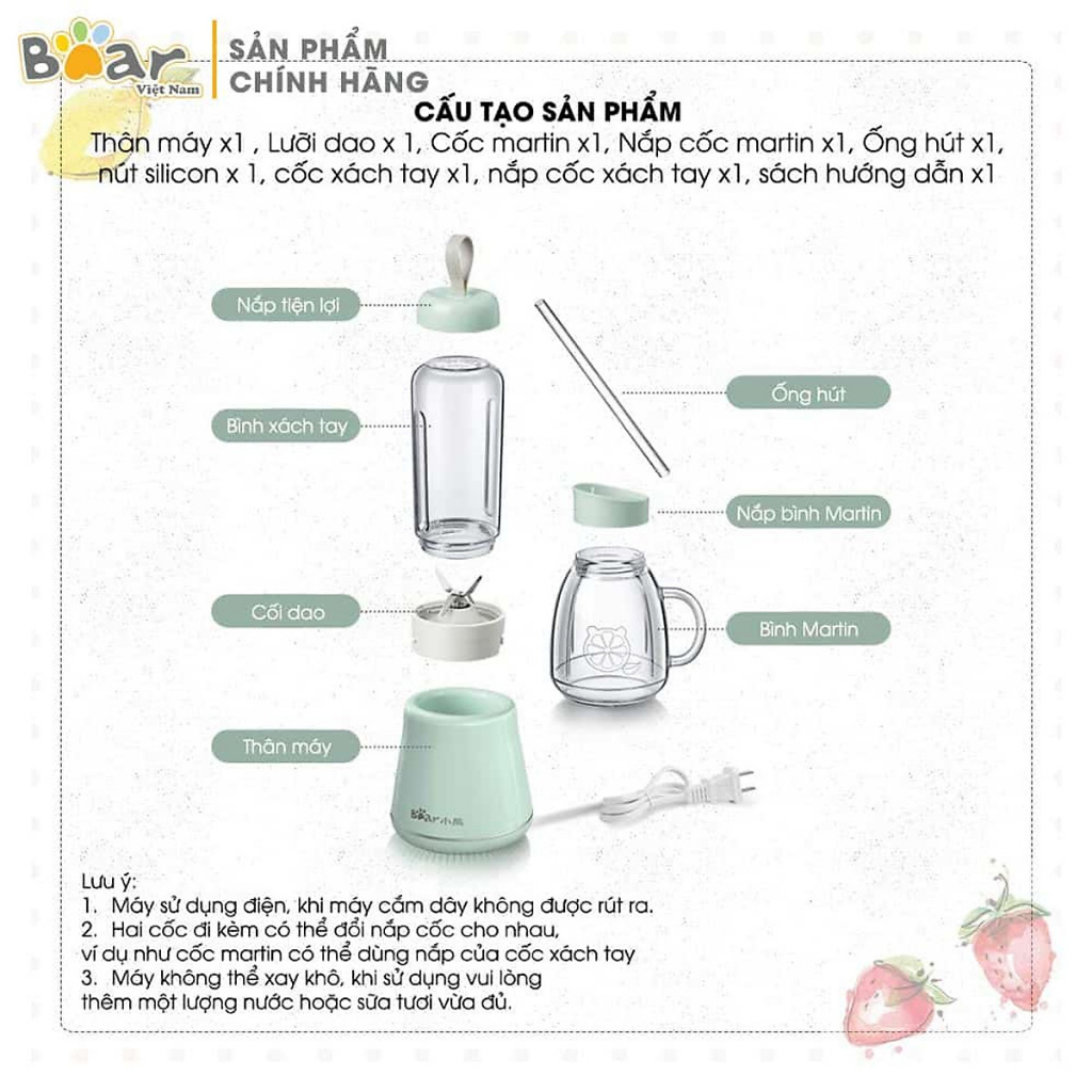 Máy xay sinh tố cầm tay BEAR mã LLJ-D04A1 có 2 cối công suất lớn hàng chính hãng