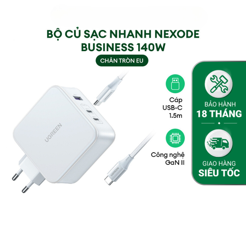 Củ Sạc Máy Tính/ Điện thoại, Sạc Nhanh UGREEN 140W CD289 Nexode | GaN | 3 Cổng USB PD 3.1 QC 4.0 3.0