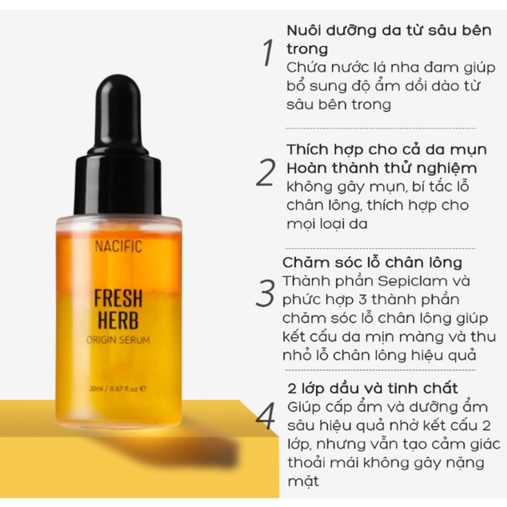 Tinh Chất Chống Lão Hóa, Thu Nhỏ Lỗ Chân Lông Nacific FRESH HERB Origin Serum 20ml - Vàng