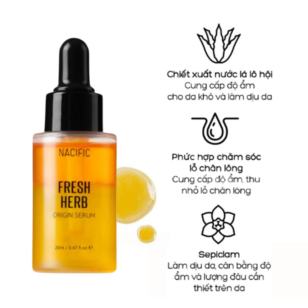 Tinh Chất Chống Lão Hóa, Thu Nhỏ Lỗ Chân Lông Nacific FRESH HERB Origin Serum 20ml - Vàng