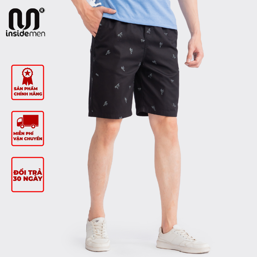 Quần short nam INSIDEMEN in họa tiết biển 4 màu trung tính phom suông nhẹ thoải mái ISO029S3