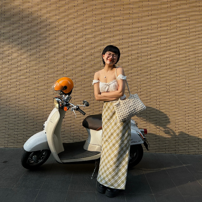 Chân váy Caro cạp trễ dáng dài La Boutique nữ tính